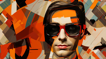 Abstract face of a man seamless illustration, pattern in the style of Colorful Minimalism