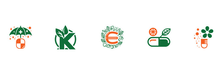 Embracing Nutritional Excellence: A Varied Set of Striking Vector Icons Showcasing Vitamins C, K, E, and D for Comprehensive Health and Immune Support