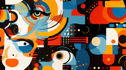 Abstract people seamless background illustration, pattern in style of Colorful Minimalism