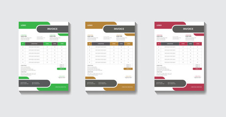 Template for business invoices. Quotes for invoices, money bills, pricing invoices, and a form for a payment agreement No Cost Vector