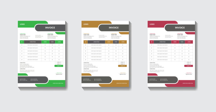 Template for business invoices. Quotes for invoices, money bills, pricing invoices, and a form for a payment agreement No Cost Vector