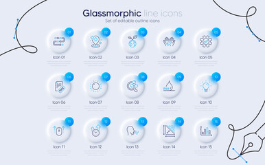 Set of Light bulb, Fake news and Time management line icons for web app. Swipe up, Sunny weather, Diagram graph icons. Chemistry lab, Hospital, Save planet signs. Breathing exercise. Vector