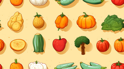 Vegetable seamless pattern with cute drawing seamless pattern. Healthy nutrition cartoon texture.