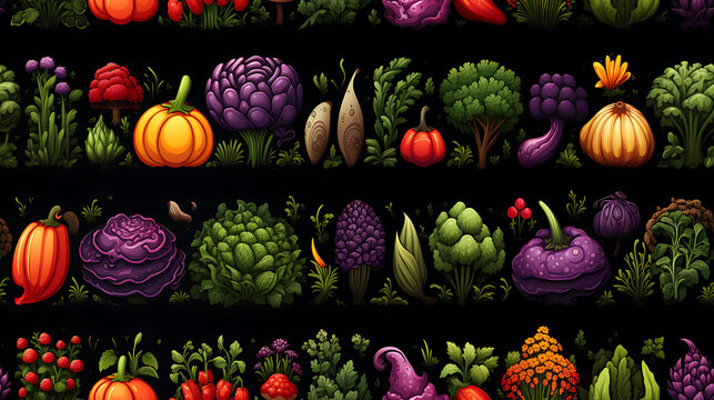Vegetable seamless pattern with cute drawing seamless pattern. Healthy nutrition cartoon texture.