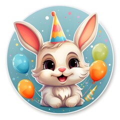 cheerful sticker featuring a cute animal, like a smiling bunny or a playful puppy, for the birthday cards