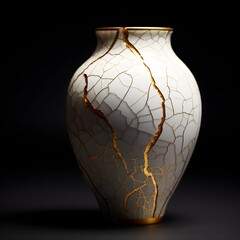 A pottery cup isolated in white. kintsugi