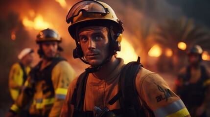 Spanish firefighters fighting the current fire in Tenerife. They should be portrayed as heroes. 8k © sambath