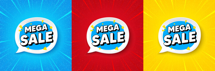 Mega sale bubble. Sunburst offer banner, flyer or poster. Discount banner shape. Coupon sticker icon. Mega sale promo event banner. Starburst pop art coupon. Special deal. Vector