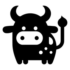 minimal funny cow flat character vector silhouette, silhouette, black color, white background