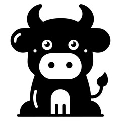 minimal funny cow flat character vector silhouette, silhouette, black color, white background