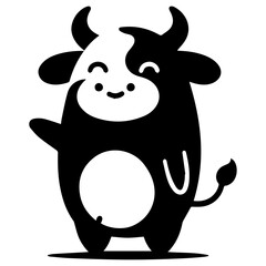minimal funny cow flat character vector silhouette, silhouette, black color, white background