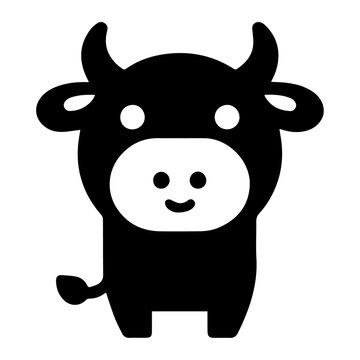 minimal funny cow flat character vector silhouette, silhouette, black color, white background