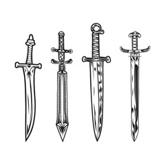Medieval Vector Icons Thin Line Silhouettes of Military Weapons and Armor for Graphic Design - obrazy, fototapety, plakaty