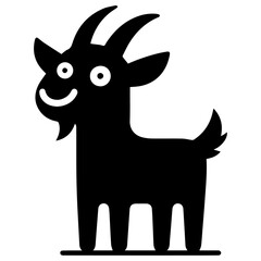 minimal funny goat character vector silhouette, black color silhouette, white background