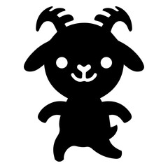 minimal funny goat character vector silhouette, black color silhouette, white background