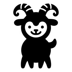 minimal funny goat character vector silhouette, black color silhouette, white background