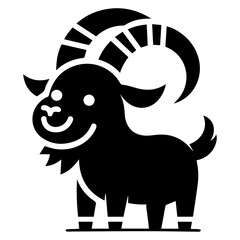 minimal funny goat character vector silhouette, black color silhouette, white background