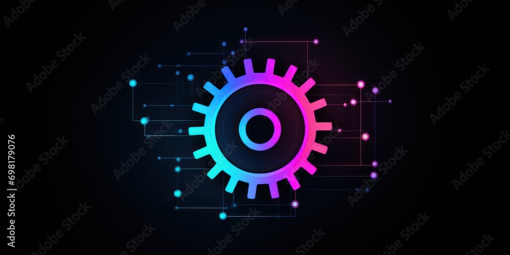 Poster settings gear icon from lines, triangles and particle style design. illustration vector