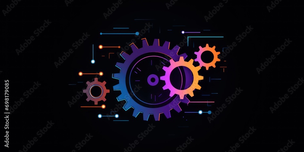 Poster settings gear icon from lines, triangles and particle style design. illustration vector