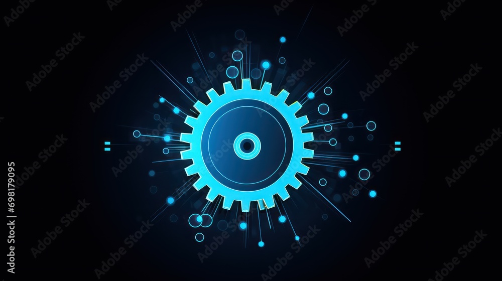 Poster settings gear icon from lines, triangles and particle style design. illustration vector