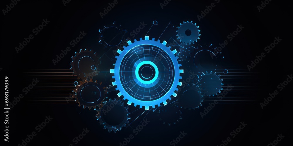 Poster settings gear icon from lines, triangles and particle style design. illustration vector