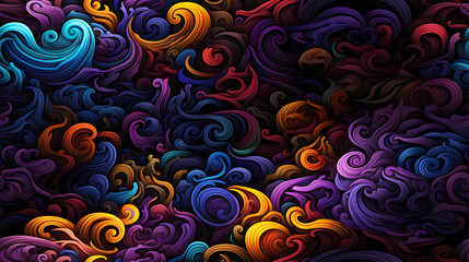 Psychedelic style print pattern. New wave print. Seamless wallpaper hypnotic trippy backdrop illustration. - obrazy, fototapety, plakaty