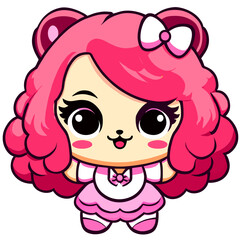 Cute little animal girl teddy bear with pink curly hair