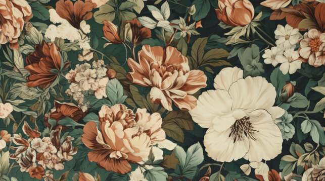 Fototapeta Flowers in Victorian style. Classic flower illustration for vintage wallpaper