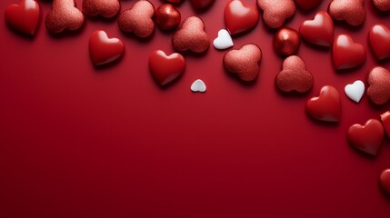 valentine red background hearts with copy space. Generated in ai