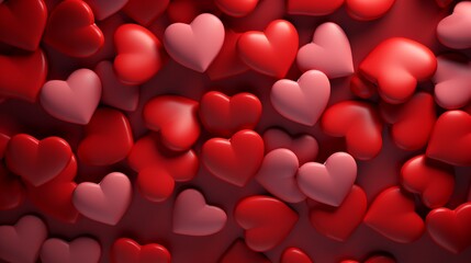 valentine red background hearts with copy space. Generated in ai