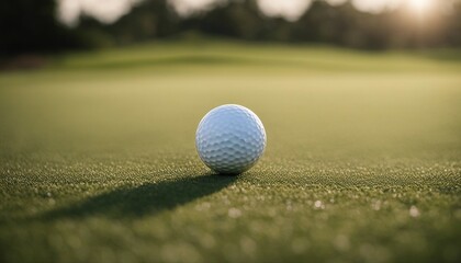 Close-Up of Golf Ball on Tee at Sunrise on Green Course