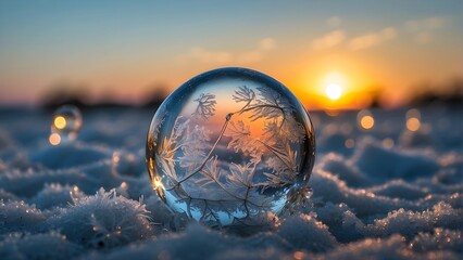 Sunset Magic: Frozen Soap Bubbles Adorned with Glistening Ice Crystals, Macro Photography
Walpaper