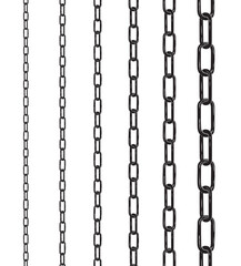 Black Contour of the Metal Chain with Highlights on Link. Iron Chains. Construction and Industry.