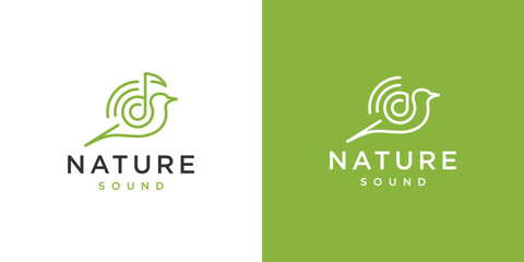 Creative Nature Sound Logo. Singing Bird with Key Note Symbol Sound Logo Design Template. - obrazy, fototapety, plakaty