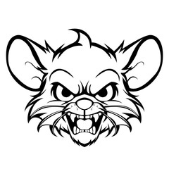 Mouse head drawing black and white vector illustration