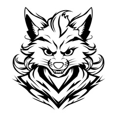 Angry Fox head drawing black and white vector illustration