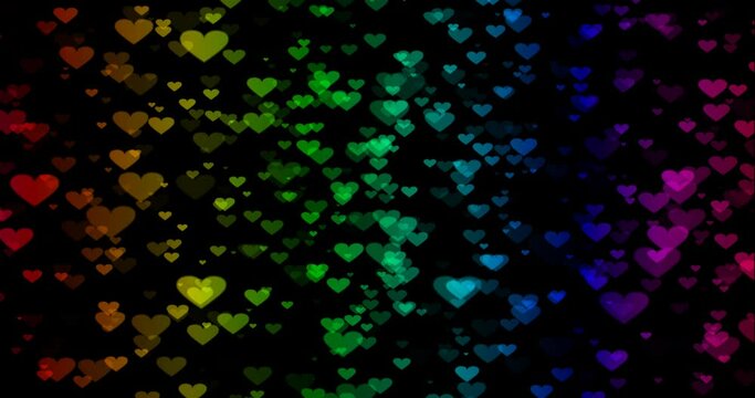 Abstract rainbow gradation heart bokeh animation material (transparent background) with alpha channel