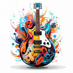 Rock and Roll. Grunge print with guitar. Vintage retro design symbol icon logo