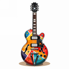 Rock and Roll. Grunge print with guitar. Vintage retro design symbol icon logo