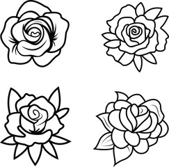Set of roses vector line art roses silhouette for any tattoo, wall art vector illustration vintage design