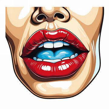 Lips, teeth and mouth in pop art style cheerful and playful scream or kiss. Concept for dental