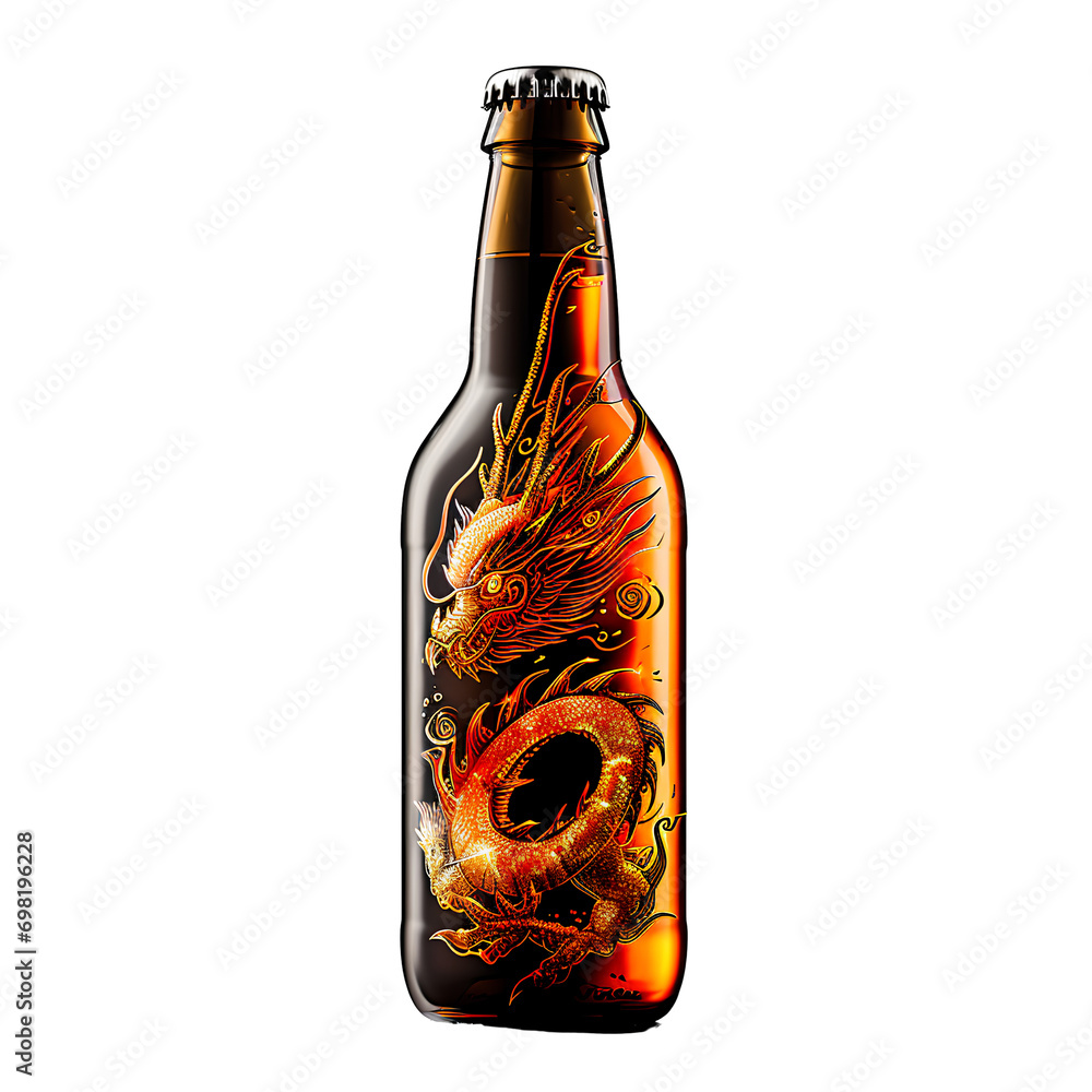 Wall mural Dragon pattern beer bottle on transparent background PNG - Wall murals
