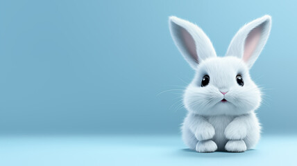 minimalism cute white easter bunny illustration isolated on blue background with copy space