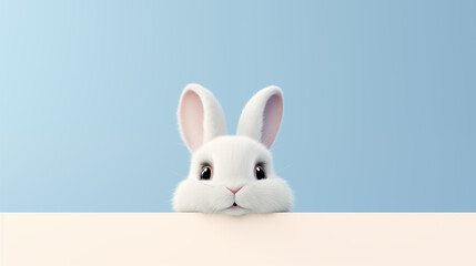 minimalism cute white easter bunny illustration isolated on blue background with copy space