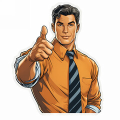 Pop art background with male hand in suit showing thumb up. Colorful hand drawn illustration in vintage comic style.