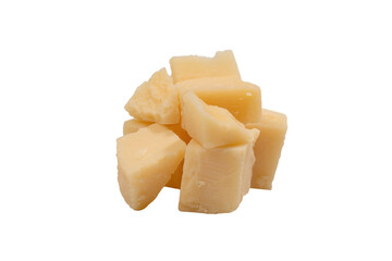 Cheese cubes isolated on a white background.