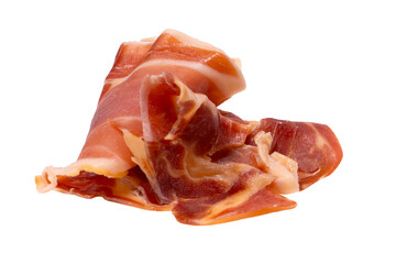 Thinly sliced jamon isolated on white background.