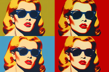 Fototapeta premium Group of people in retro vintage pop art style, cartoon comic book characters of the 60s 70s