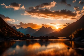 Fototapeta na wymiar sunset over the mountains, Tropical landscape panorama with sunset or sunrise dramatic sky
