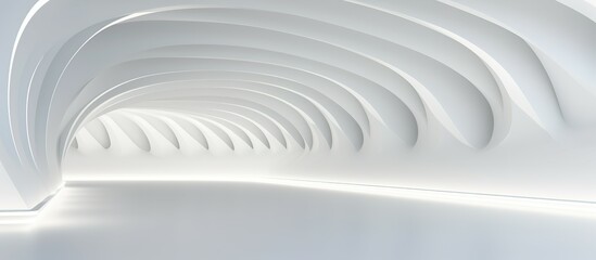 Obraz premium 3D geometric abstract wave futuristic light white background. 3d tunnel background. Halway background. alleyway background.